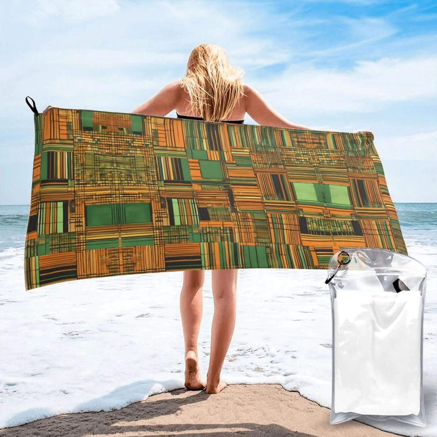 African Ethnic Pattern Premium Compact Microfiber Travel Towel-Featherlight & Quick Dry,Sand-Resistant Beach Towel for Swimming,Camping,Vacation Essentials with Carry Pouch