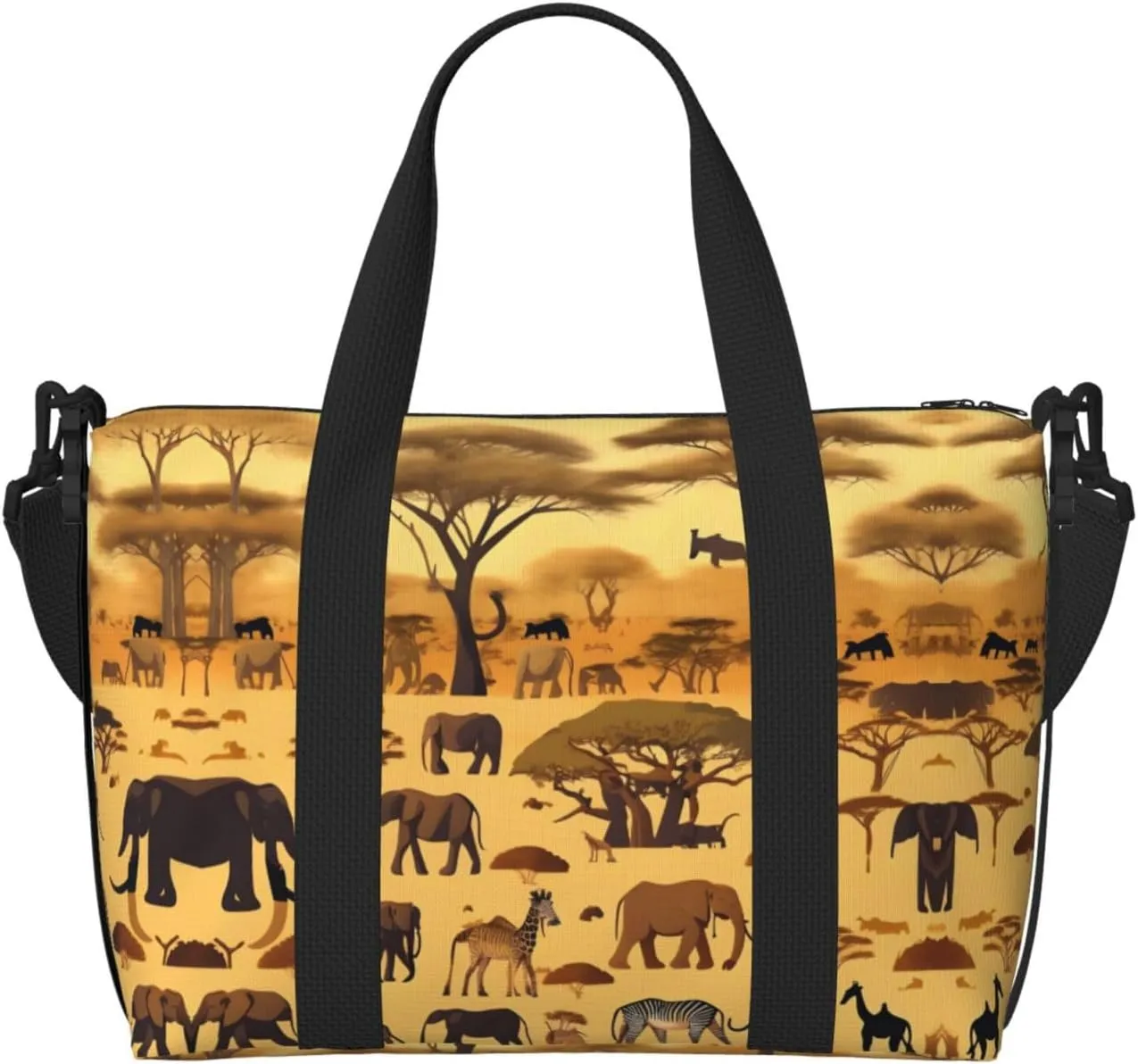African grassland animals Hand-held travel bag, messenger casual handbag, suitable for work, travel, fitness, tourism, women's zipper storage bag,