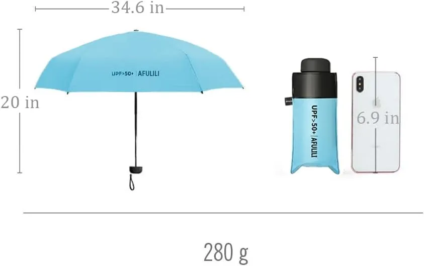 AFULILI Small Compact Travel Umbrella UV Protection Mini Umbrella Perfect for Travel Lightweight Portable Parasol Outdoor Sun & Rain Umbrellas