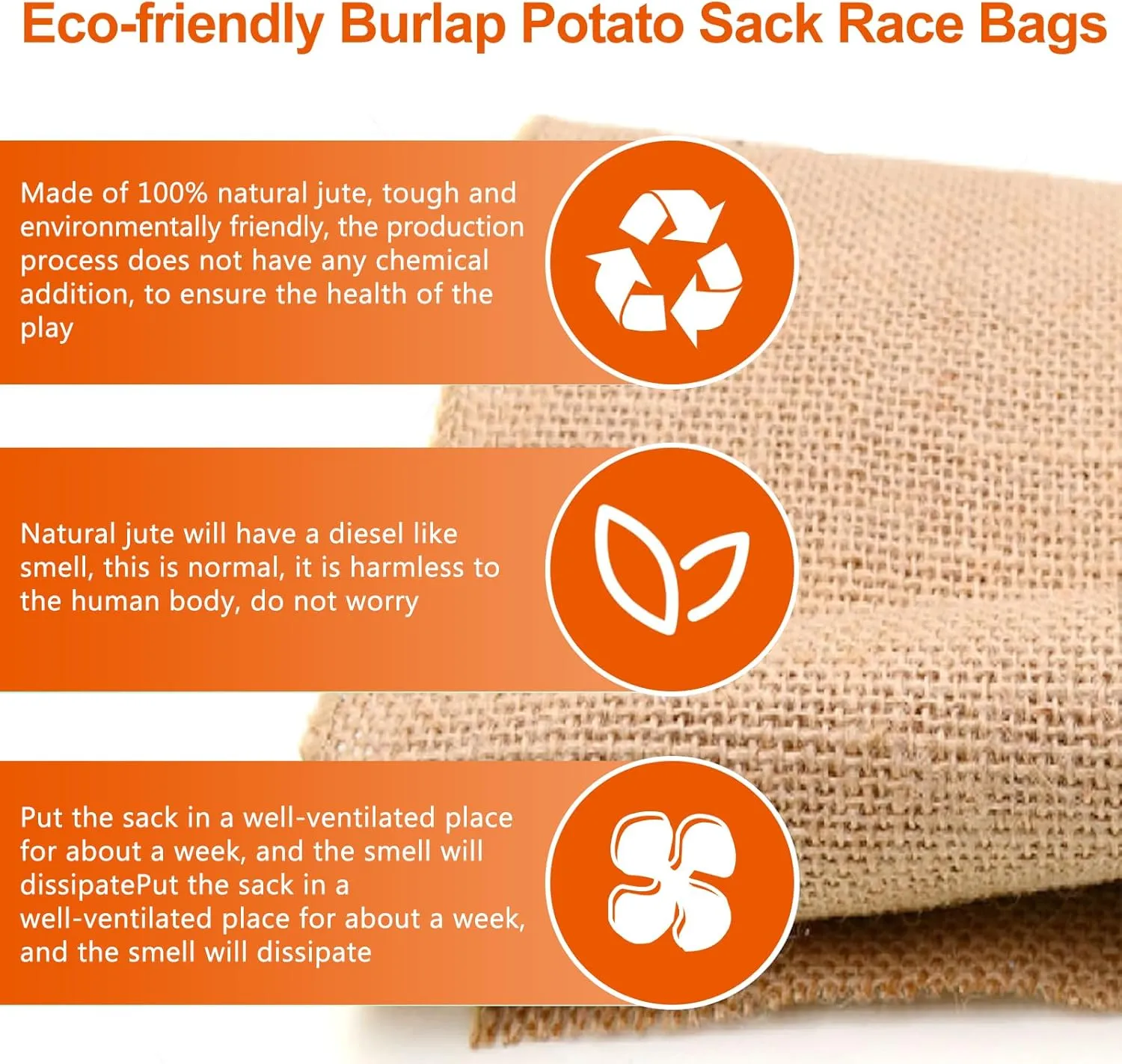 Agfabric 6pack 24"x40" Large Burlap Potato Sack Race Bags for Kids & Adults, Durable Sack Race Bags Outdoor Lawn Games, Easter, BBQ, Picnic, Block Party, Family Reunion, Birthday, Halloween - Set of 6