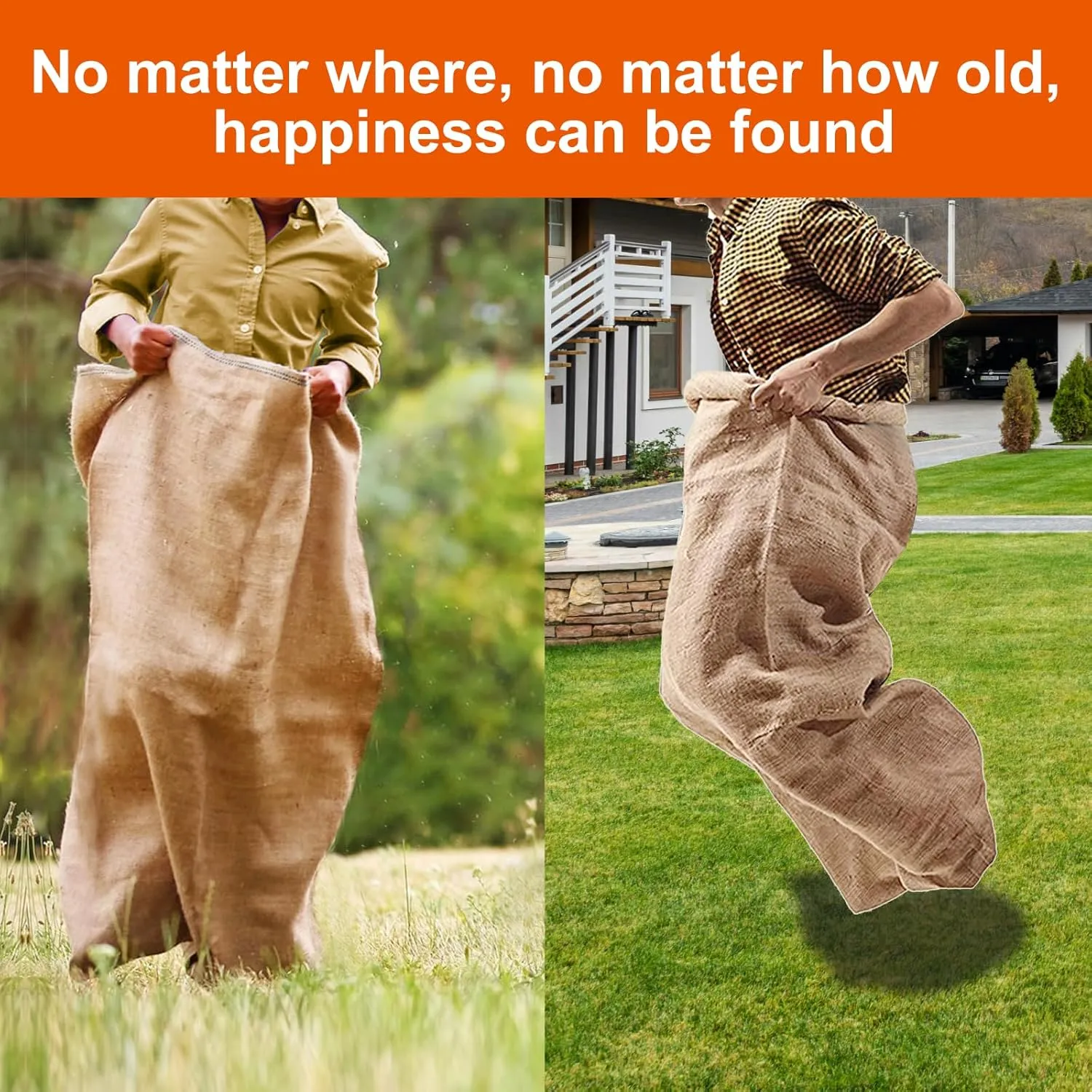 Agfabric 6pack 24"x40" Large Burlap Potato Sack Race Bags for Kids & Adults, Durable Sack Race Bags Outdoor Lawn Games, Easter, BBQ, Picnic, Block Party, Family Reunion, Birthday, Halloween - Set of 6