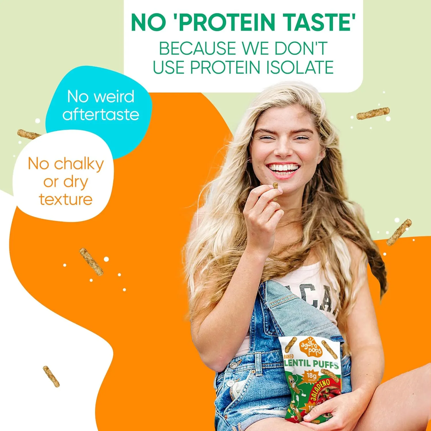 Aggropops High Protein Lentil Snacks - 158Cal & 18g Protein Per Bag. Low Calorie, Vegan, Low Carb, Plant-Based, and Gluten Free Healthy Snack for Adults. Bariatric Friendly Food. Jalapeno Flavored.