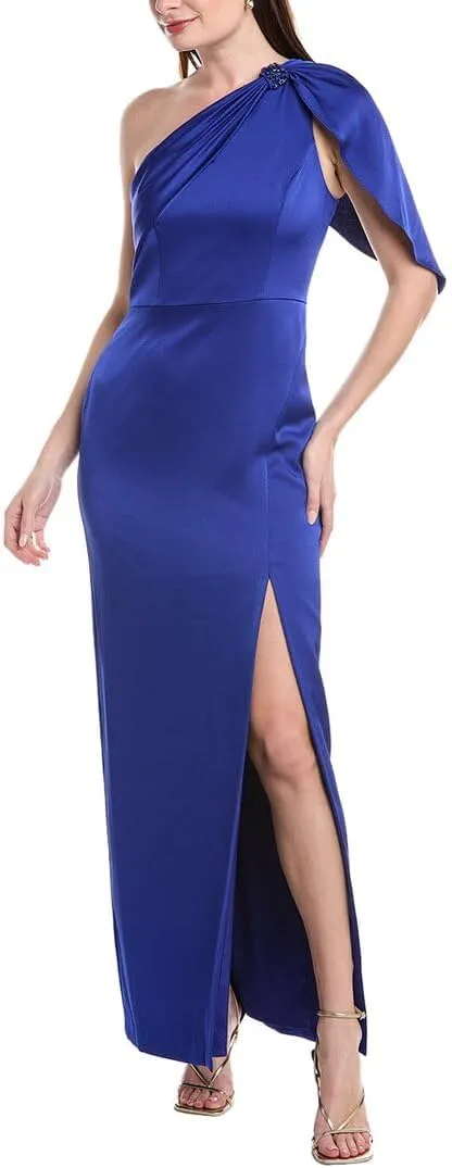 Aidan Mattox Womens Satin One Shoulder Evening Dress Blue 8