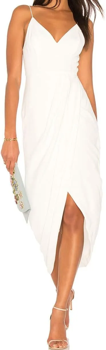 Aigeman Women's Spaghetti Straps Sexy Backless Satin Maxi Dress Summer Wedding Guest Dress Cocktail Party Dresses 7291