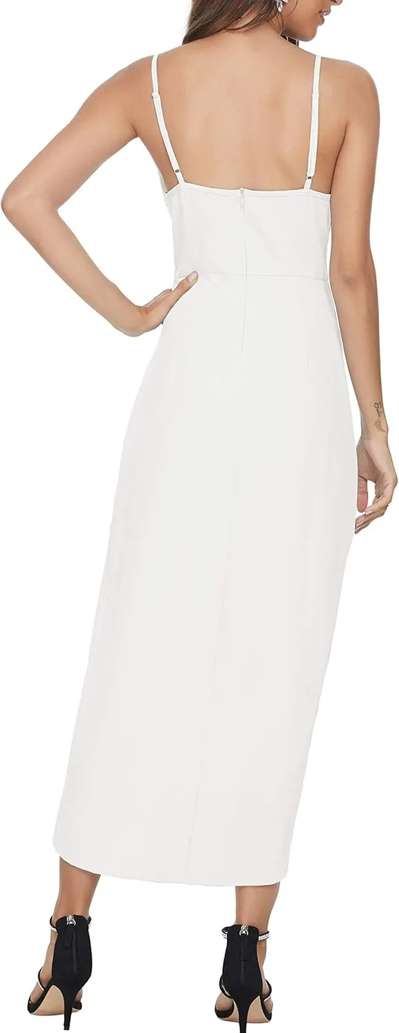 Aigeman Women's Spaghetti Straps Sexy Backless Satin Maxi Dress Summer Wedding Guest Dress Cocktail Party Dresses 7291