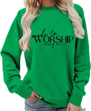 AirPlace Letter Prints Shirts for Women Long Sleeve Shirts Made to Worship Sweatshirts Cute Loose Women Blouse Tops 2024
