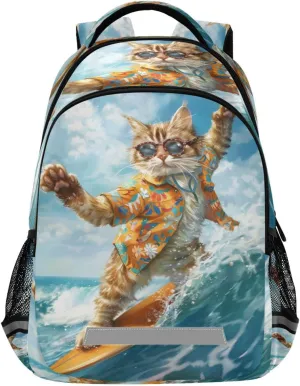 ALAZA A Cat Surfing Backpacks Travel Laptop Daypack School Book Bag for Men Women Teens Kids