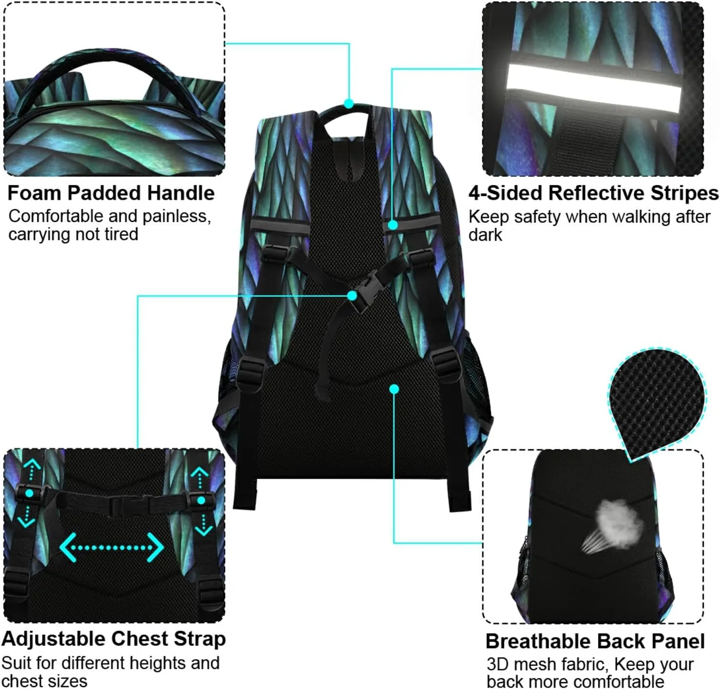 ALAZA Blue Dragon Scales Backpacks Travel Laptop Daypack School Book Bag for Men Women Teens Kids