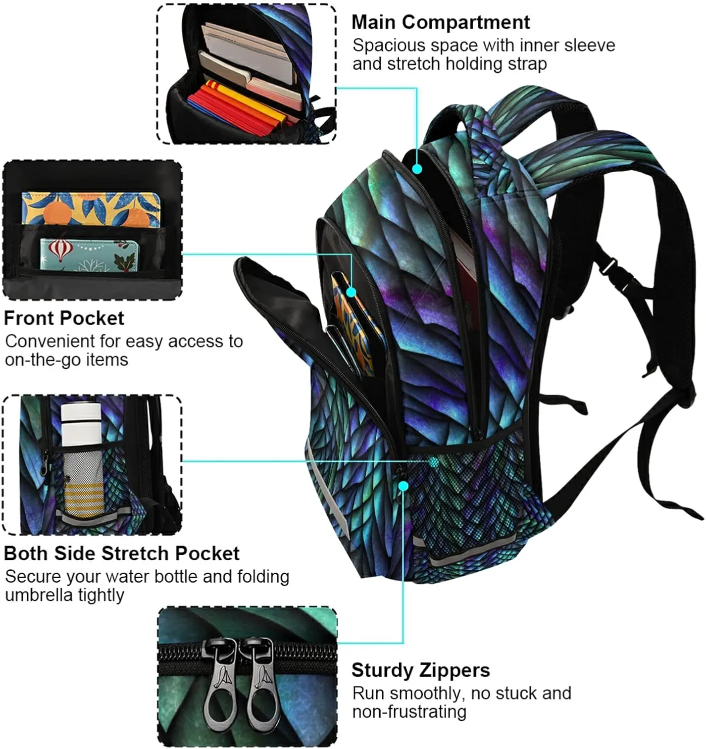ALAZA Blue Dragon Scales Backpacks Travel Laptop Daypack School Book Bag for Men Women Teens Kids
