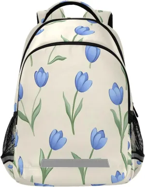 ALAZA Blue Tulip Pattern Backpacks Travel Laptop Daypack School Book Bag for Men Women Teens Kids