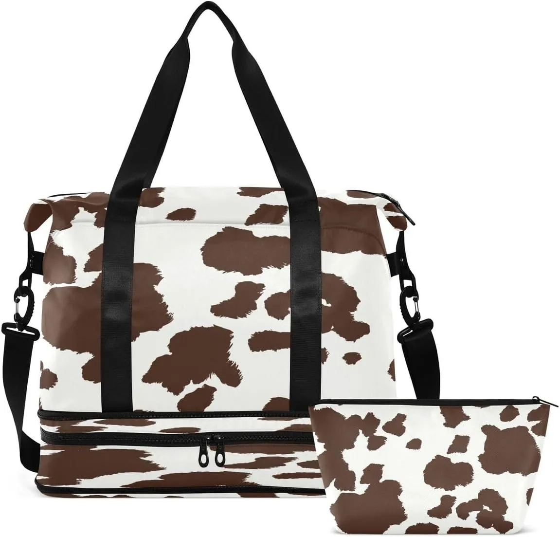 ALAZA Brown Animal Cow Print Travel Duffel Bag with Shoe Compartment Tote Bag Weekender Overnight Bag with Wet Pocket for Travel,Gym,Yoga,Swimming