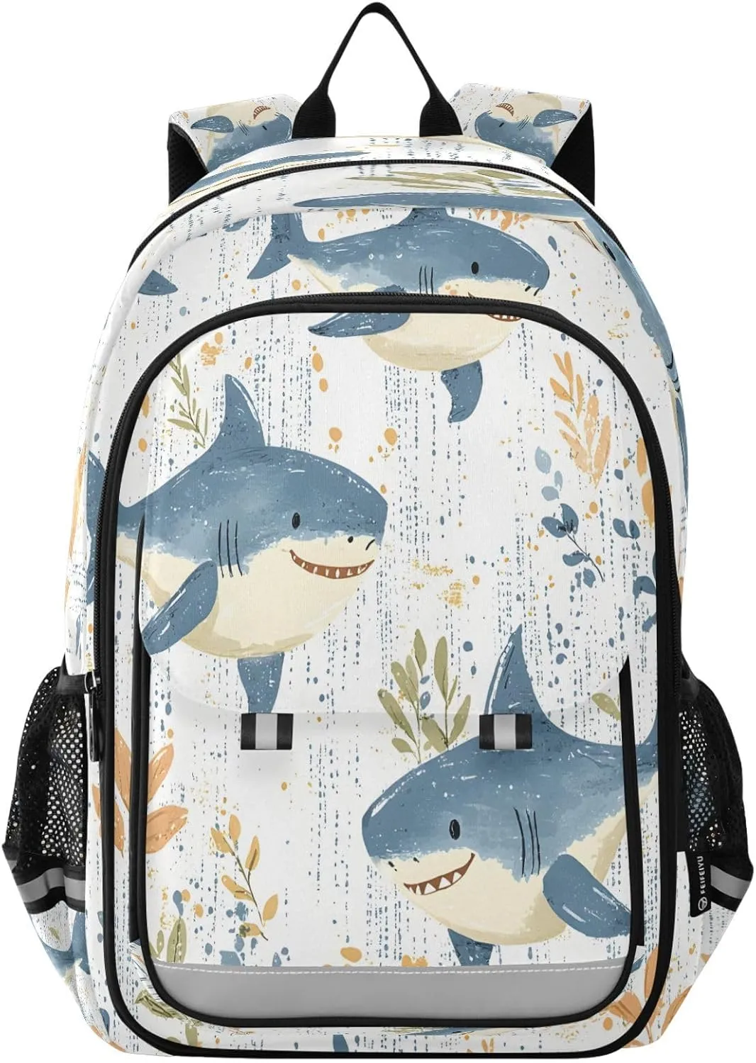 ALAZA Cartoon Shark Foliage Pattern School Backpacks Travel Laptop Bag Kids Bookbag for Girls Boys Teens Women Men