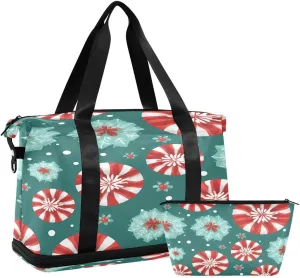 ALAZA Color Candy Snowflake Merry Christmas Travel Duffel Bag with Shoe Compartment Tote Bag Weekender Overnight Bag with Wet Pocket for Travel,Gym,Yoga,Swimming