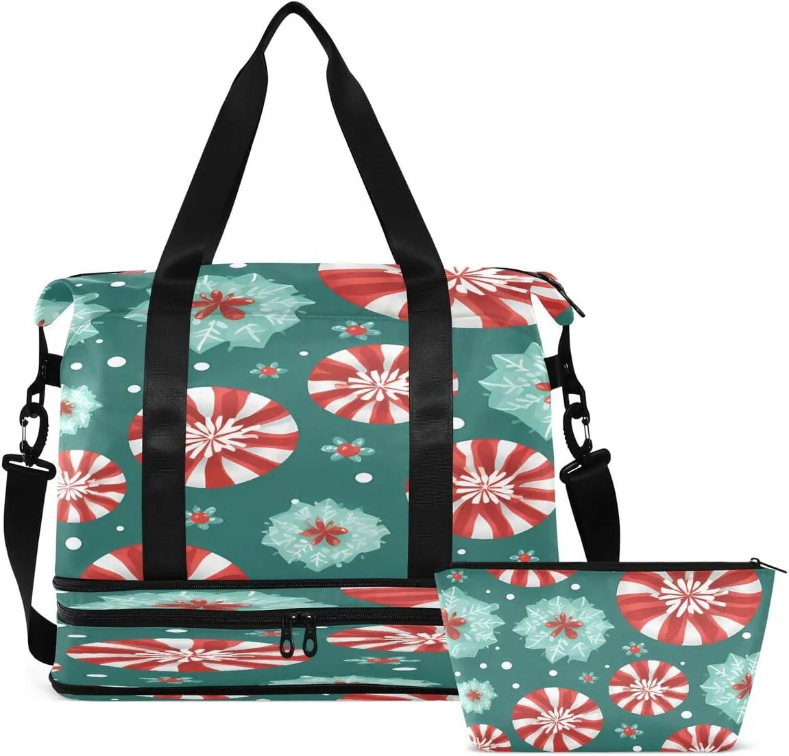 ALAZA Color Candy Snowflake Merry Christmas Travel Duffel Bag with Shoe Compartment Tote Bag Weekender Overnight Bag with Wet Pocket for Travel,Gym,Yoga,Swimming