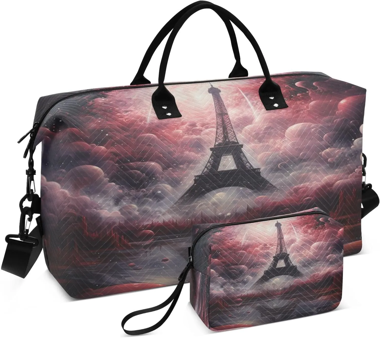 ALAZA Dark Color Paris Eiffel Tower Travel Duffel Bag Gym Bag Sports Tote Bag Weekender Overnight Travel Bag for Women Men Business Trip Workout