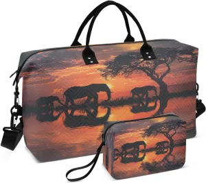 ALAZA Elephants at Sunset Travel Duffel Bag Gym Bag Sports Tote Bag Weekender Overnight Travel Bag for Women Men Business Trip Workout