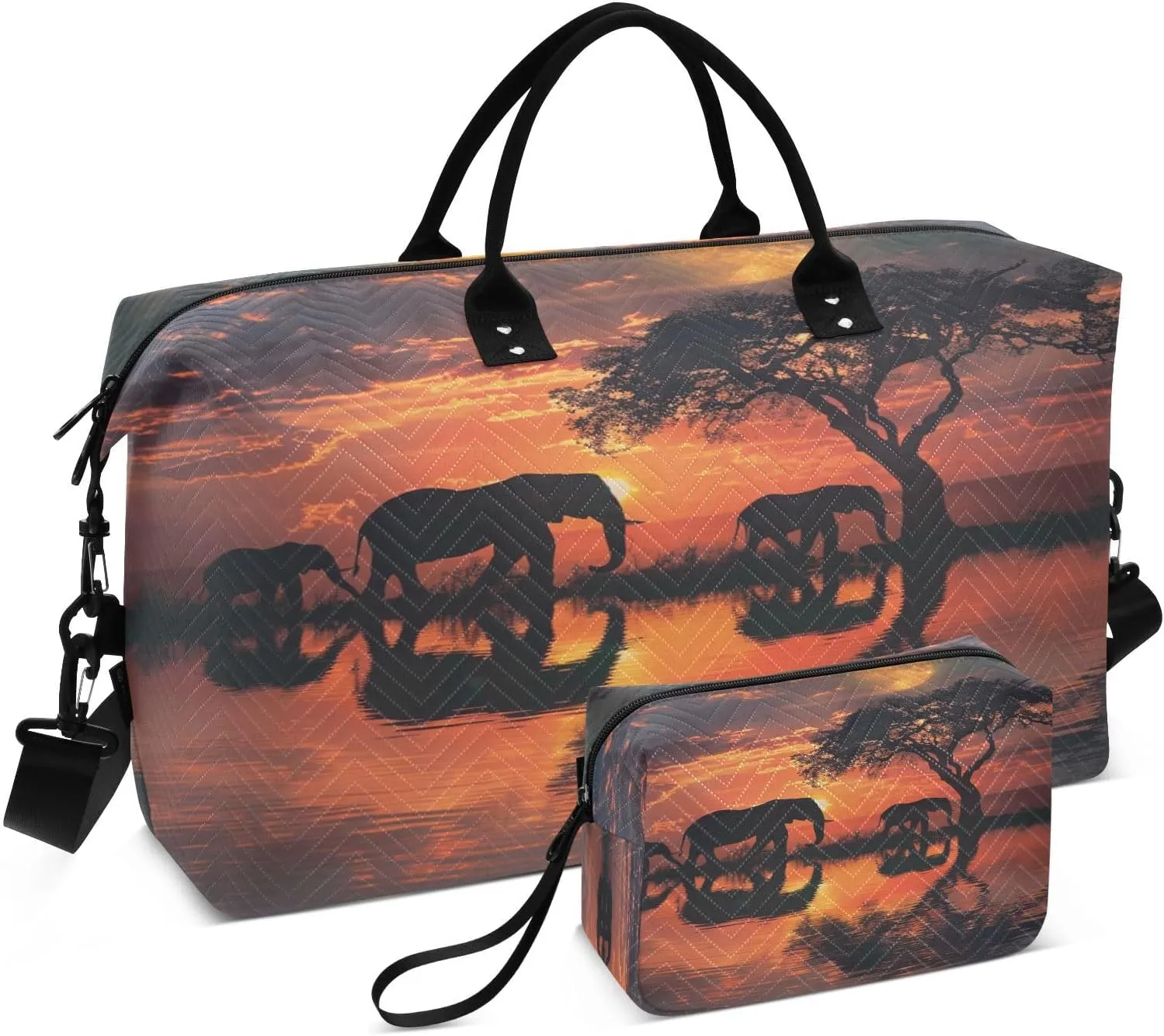 ALAZA Elephants at Sunset Travel Duffel Bag Gym Bag Sports Tote Bag Weekender Overnight Travel Bag for Women Men Business Trip Workout