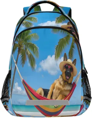 ALAZA German Shepherd Hammock Palm Tree Backpacks Travel Laptop Daypack School Book Bag for Men Women Teens Kids