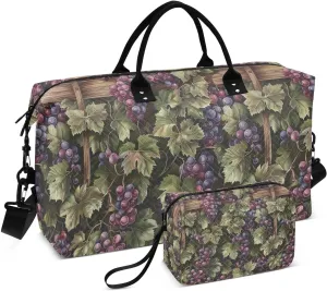 ALAZA Grapes in The Wooden Box Travel Duffel Bag Gym Bag Sports Tote Bag Weekender Overnight Travel Bag for Women Men Business Trip Workout