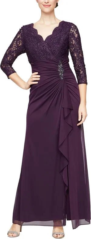 Alex Evenings Women's Long Lace Top Empire Waist Dress
