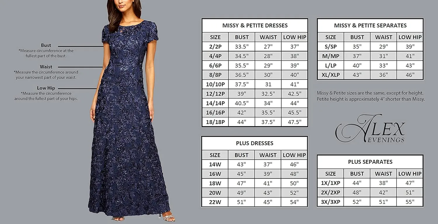 Alex Evenings Women's Long Lace Top Empire Waist Dress
