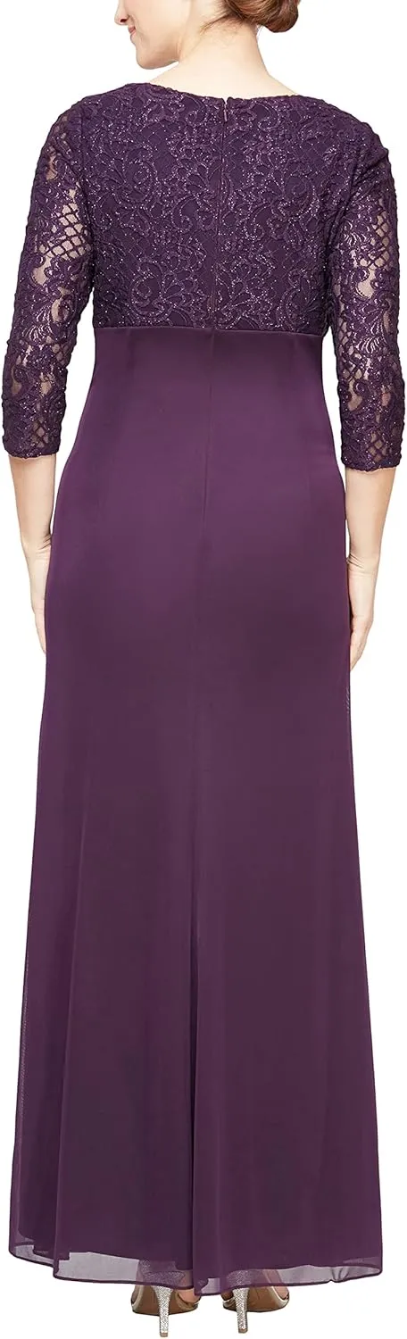 Alex Evenings Women's Long Lace Top Empire Waist Dress