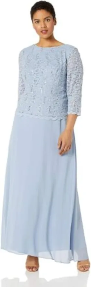 Alex Evenings Women's Plus Size Stretch Lace Bodice Mock One Piece Gown
