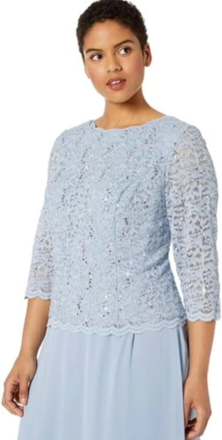 Alex Evenings Women's Plus Size Stretch Lace Bodice Mock One Piece Gown