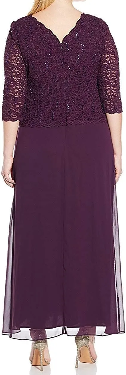 Alex Evenings Women's Plus Size Stretch Lace Bodice Mock One Piece Gown