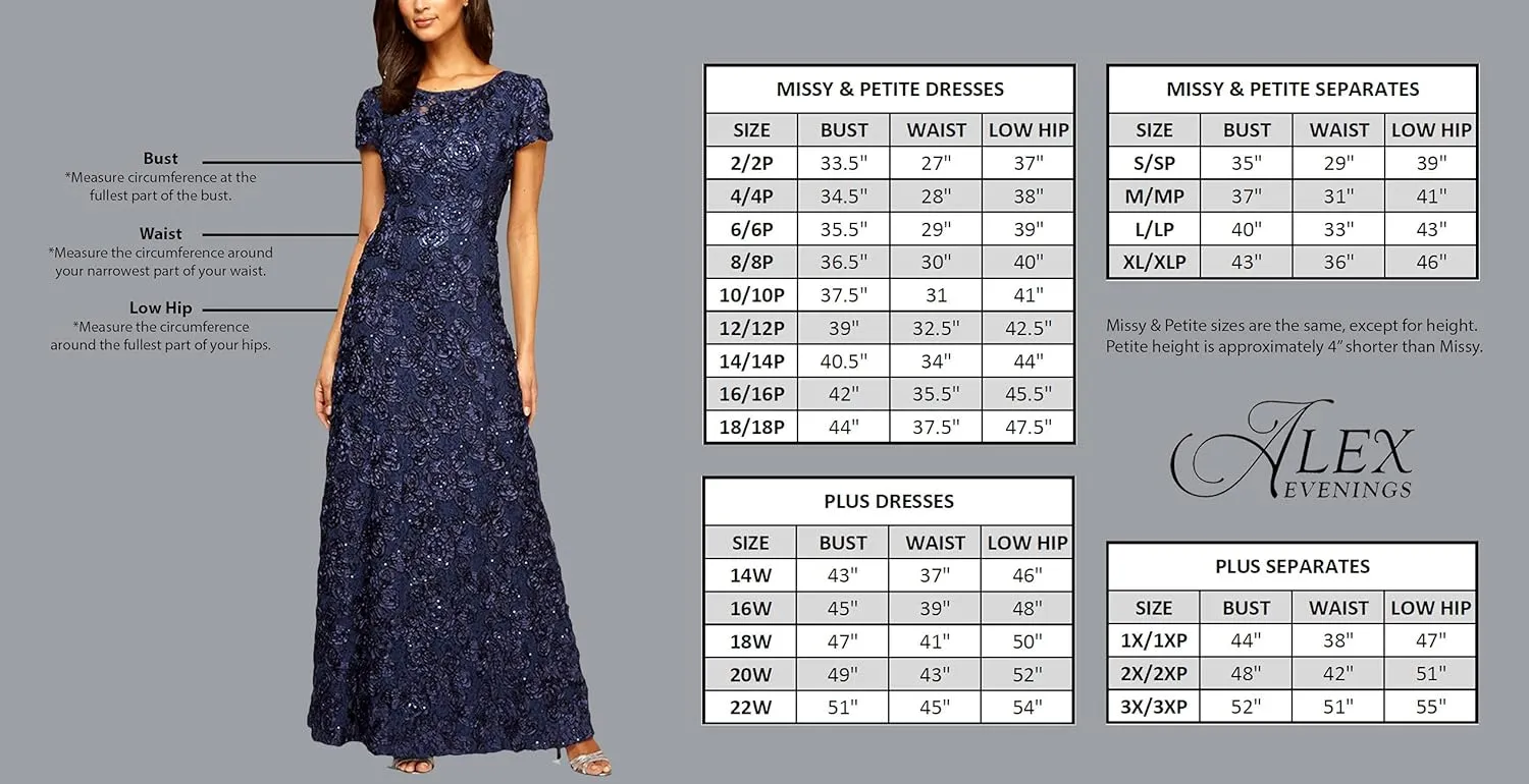 Alex Evenings Women's Plus Size Stretch Lace Bodice Mock One Piece Gown