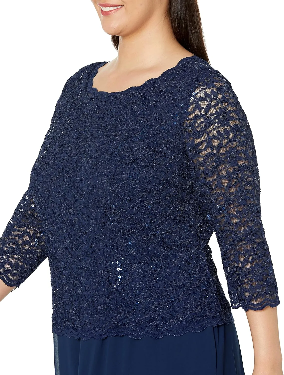 Alex Evenings Women's Plus Size Stretch Lace Bodice Mock One Piece Gown