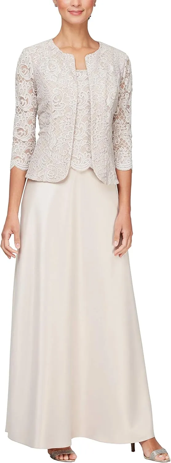 Alex Evenings Women's Two Piece Mother of The Bride Dress with Lace Jacket (Petite and Regular Sizes)