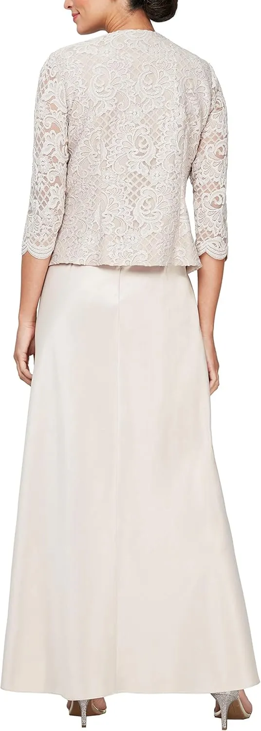 Alex Evenings Women's Two Piece Mother of The Bride Dress with Lace Jacket (Petite and Regular Sizes)