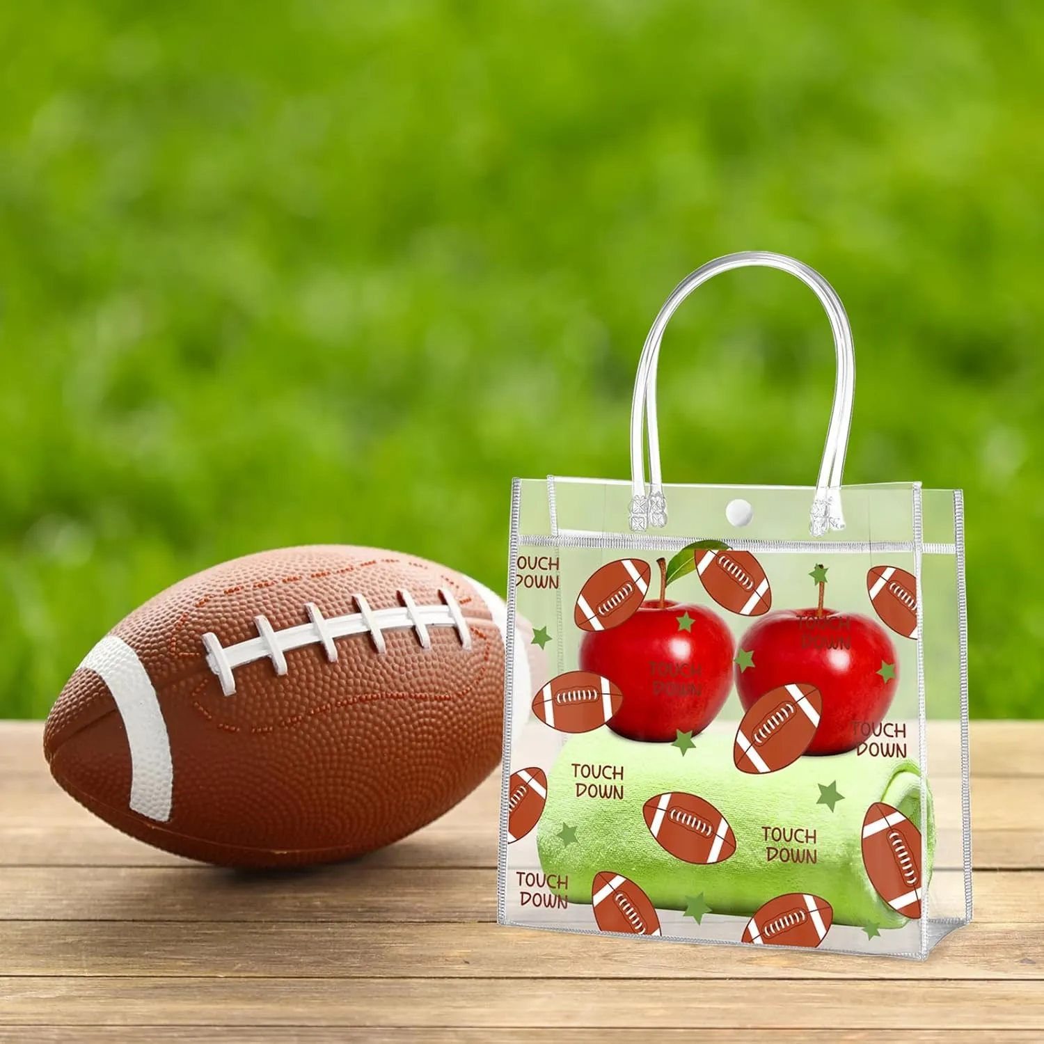 Aliceset 20 Pcs Football Clear Treat Bag with Handles PVC Football Party Snack Bag for Team Birthday Sport Favor, 8 x 8 x 3.15''