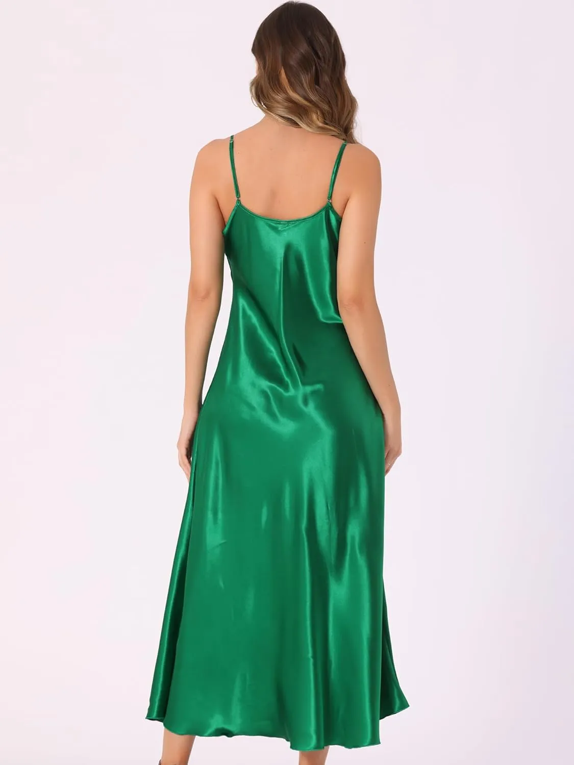 Allegra K Satin Sleeveless Dresses for Women's V Neck Spaghetti Strap Evening Party Silky Maxi Dress