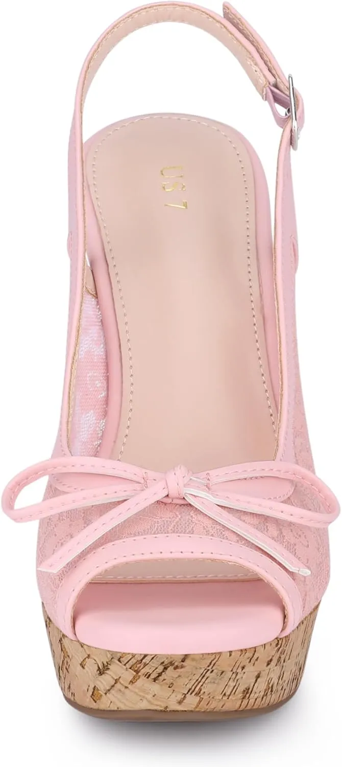 Allegra K Women's Lace Platform Wedges Wedge Heel Sandals