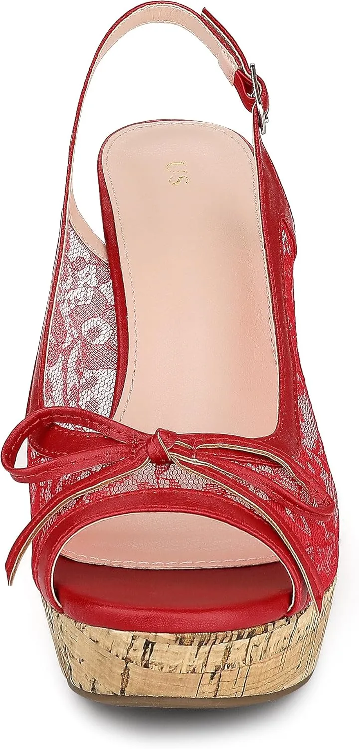 Allegra K Women's Lace Platform Wedges Wedge Heel Sandals