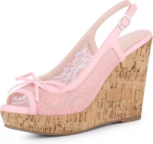 Allegra K Women's Lace Platform Wedges Wedge Heel Sandals