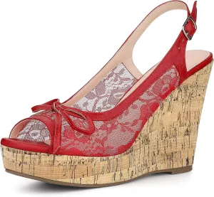 Allegra K Women's Lace Platform Wedges Wedge Heel Sandals