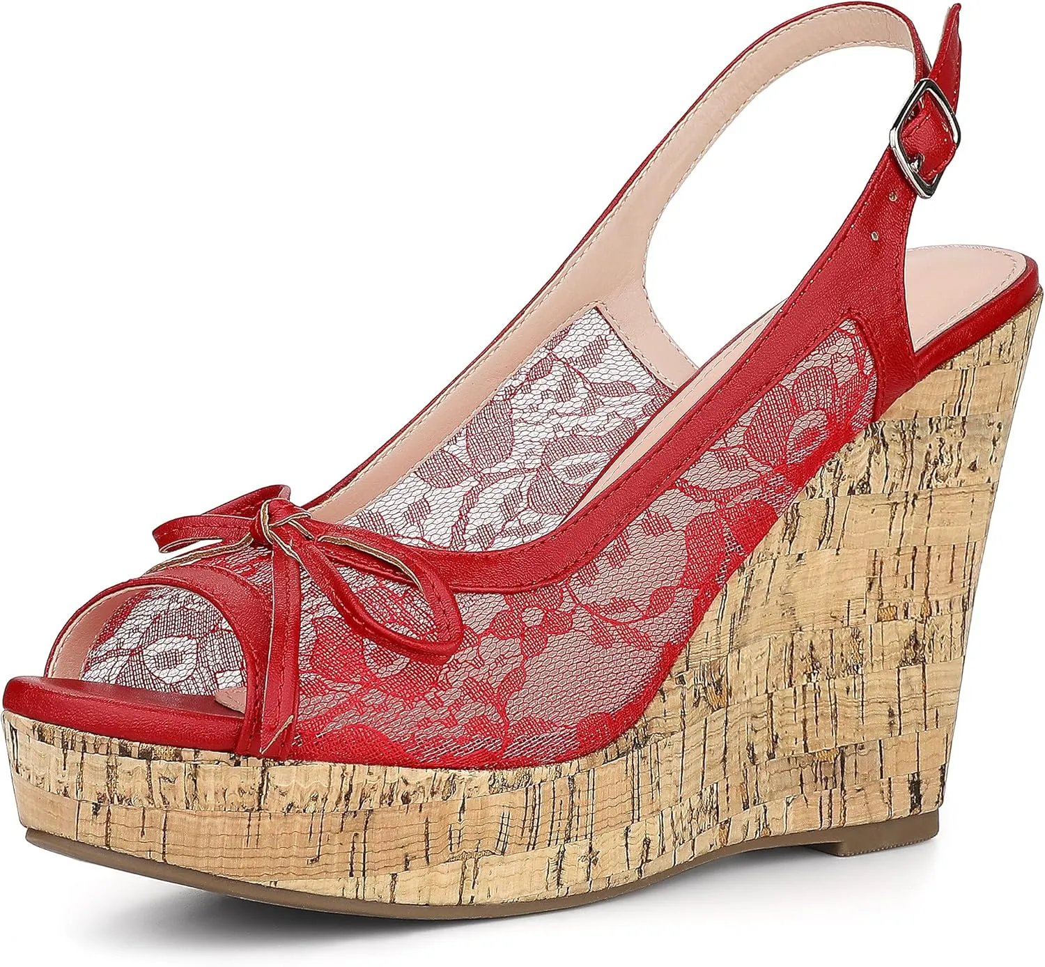 Allegra K Women's Lace Platform Wedges Wedge Heel Sandals