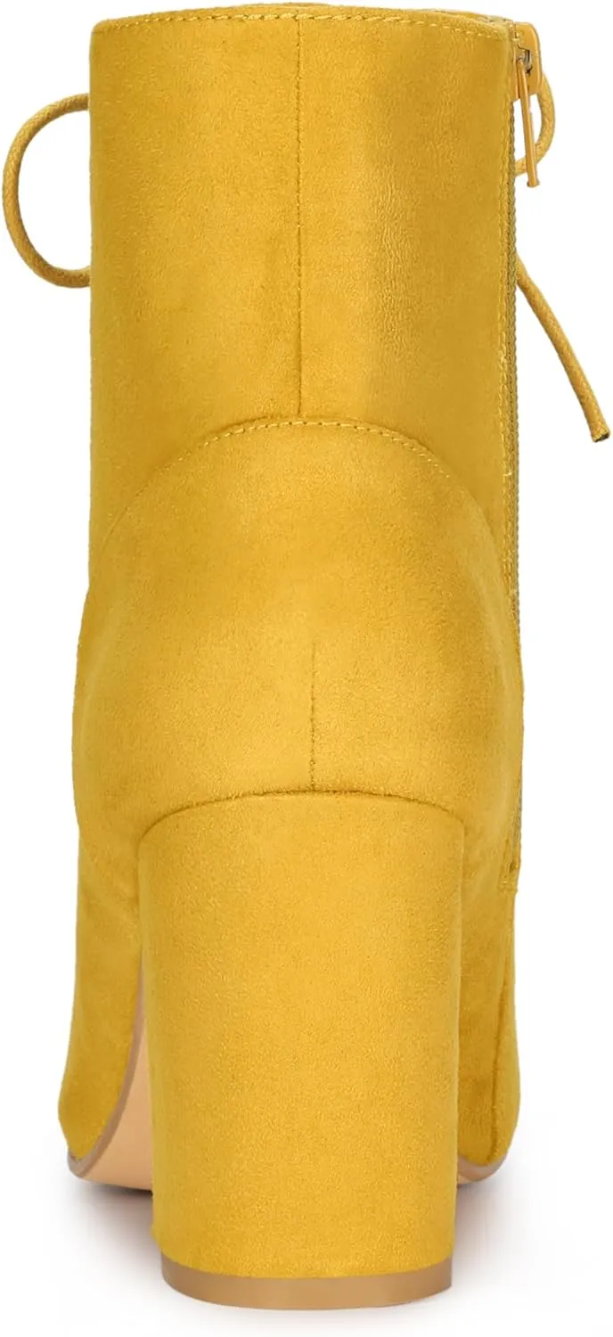 Allegra K Women's Lace Up Chunky Heel Ankle Booties
