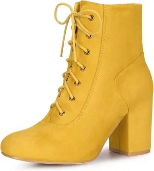 Allegra K Women's Lace Up Chunky Heel Ankle Booties