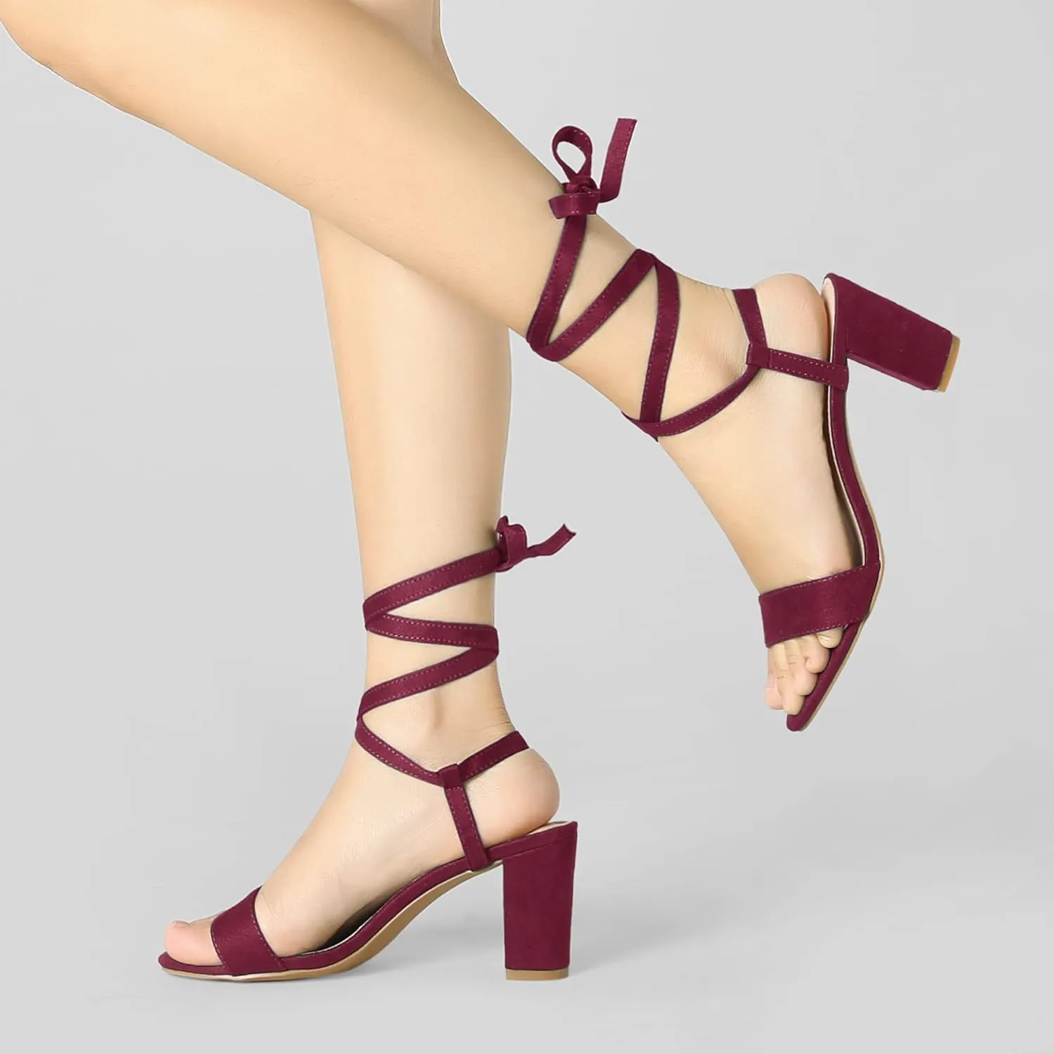 Allegra K Women's Lace Up Chunky Heels Sandals