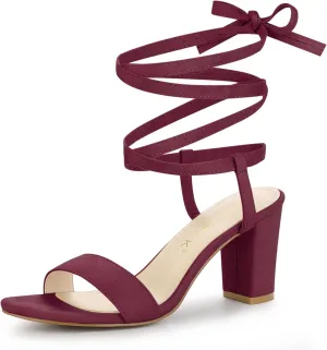 Allegra K Women's Lace Up Chunky Heels Sandals