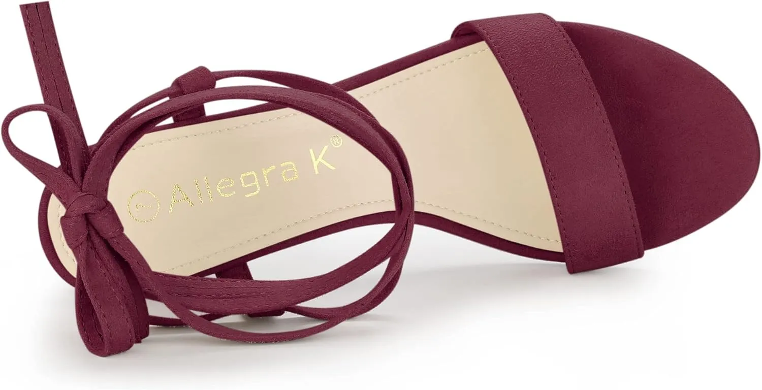 Allegra K Women's Lace Up Chunky Heels Sandals