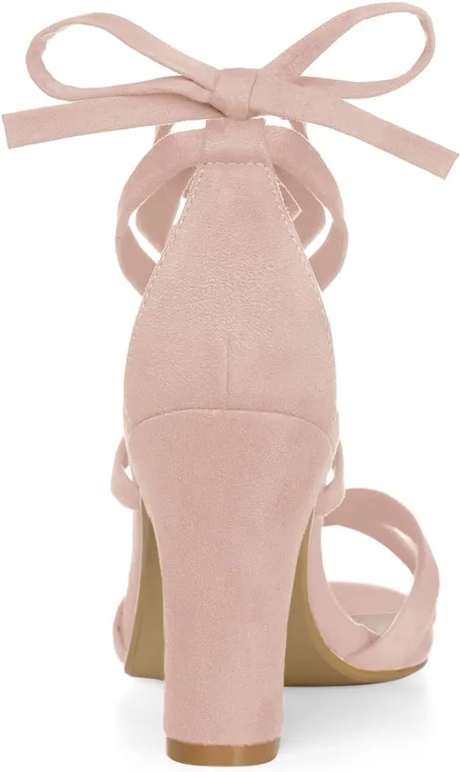Allegra K Women's Lace Up High Block Heeled Sandals