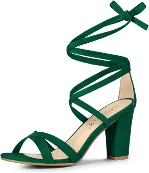 Allegra K Women's Lace Up High Block Heeled Sandals