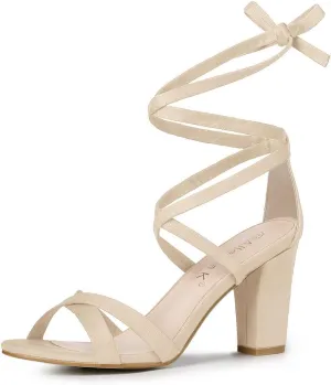 Allegra K Women's Lace Up High Block Heeled Sandals