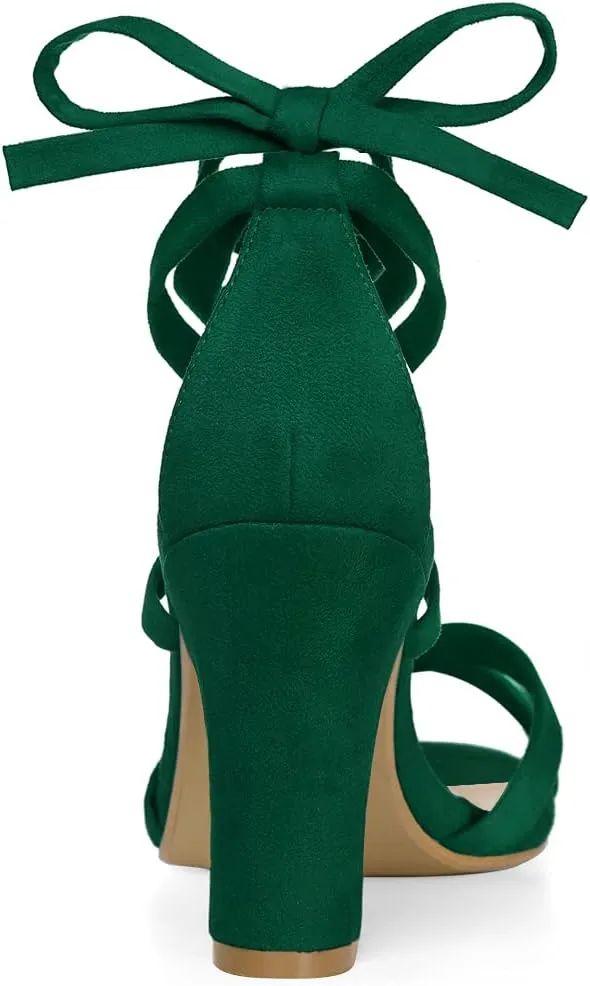 Allegra K Women's Lace Up High Block Heeled Sandals