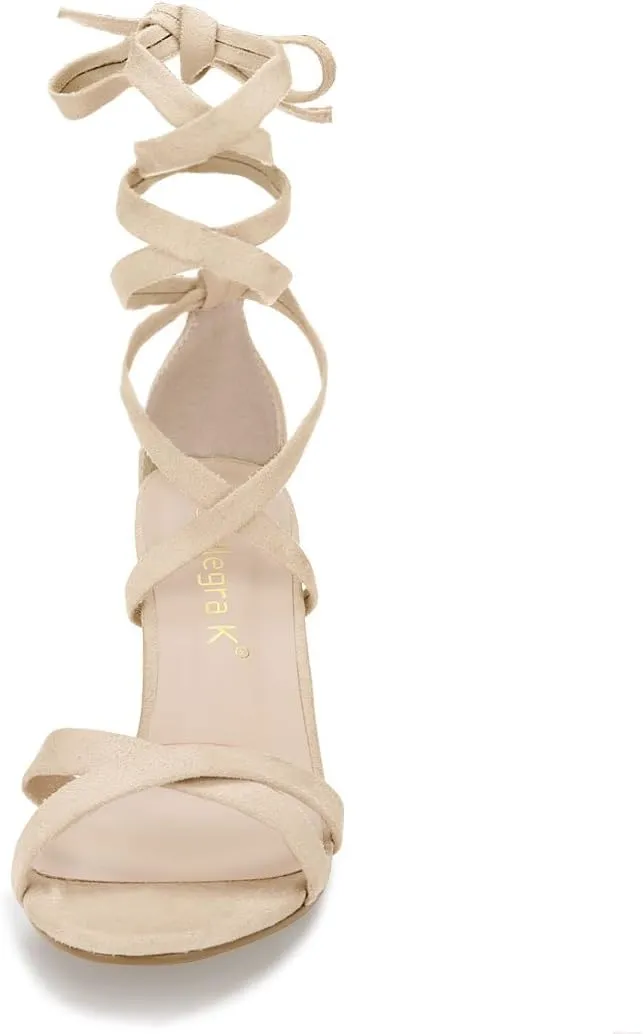 Allegra K Women's Lace Up High Block Heeled Sandals